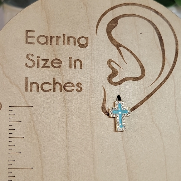 Blue Shimmer Cross Post Earrings, S925 - Picture 3 of 5